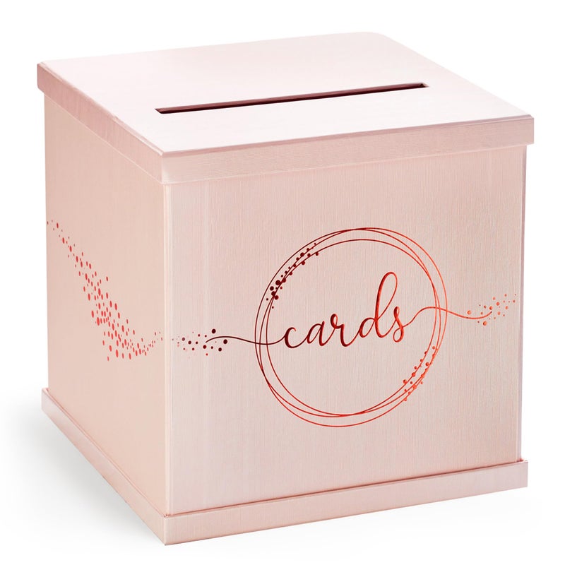 Hayley Cherie Pink Rose Gold Card Box for Party, Large 10â€ Gift Card Box Birthday, Bridal & Baby Shower, Wedding Reception, Graduation, Sweet 16, Quinceanera, Anniversary, Envelope Holder with Slot, Money Basket - Image 1